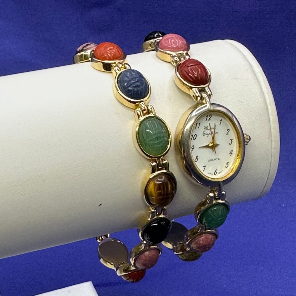 VTG Marcel Drucker Signature Scarab Quartz Watch w/ Matching Bracelet.